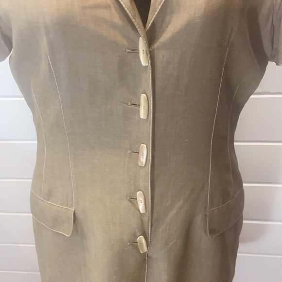 GENNY linen dress with white accent stitching made in Italy US size 12 - Picture 4 of 9